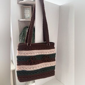 Handcrafted Crochet Tote Bag - Brown, Green, and Cream